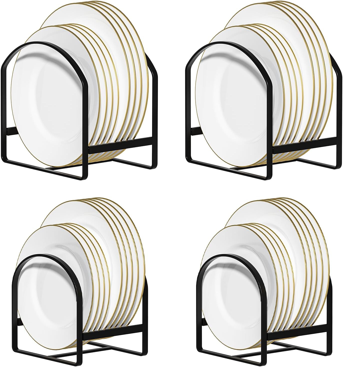 SUNFICON 4 Pack Plate Holder Organizer Large Dish Storage Rack Upright Dish Drying Racks Metal Plate Dish Racks Stand for Cupboard and Countertop-Non-Slip & Rustproof Black,2 Large and 2 Small - Walmart.com