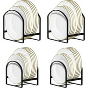 SUNFICON 4 Pack Plate Holder Organizer Large Dish Storage Rack Upright Dish Drying Racks Metal Plate Dish Racks Stand for Cupboard and Countertop-Non-Slip & Rustproof Black,2 Large and 2 Small