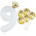 thumbnail image 1 of SUNFICON 40 Inches Number 9 Balloon, Giant White Digit Helium Foil Balloons, 1 Gold Crown Balloon, 5 Confetti Balloons for Birthday Wedding Anniversary New Year Party Decorations, 1 of 4