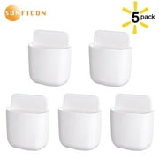 SUNFICON 5 Pack Remote Control Holder Wall Mount Holders Hole-Free Phone Charging Desktop Organizer Pen Storage Containers For Home Office School Supply Storage (White)