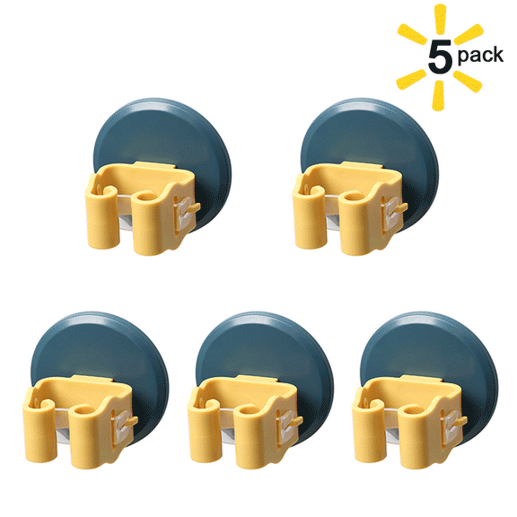 SUNFICON 5PCS Mop Broom Holder, Wall Mounted Broom Clip Mop Grippers, Self-Adhesive No Drilling Mop Broom Racks, Super Anti-Slip Utility Hooks for Home, Bathroom, Kitchen, Garden, Garage