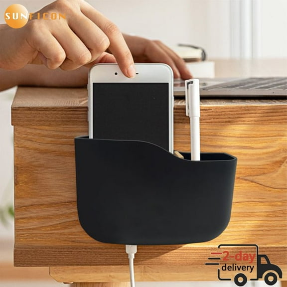 SUNFICON Adhesive Remote Control Holder Universal Controller Holder Wall Mount Storage Organizer Box No Drilling with Slot Home Office Desk Nightstand Stationery Supplies Phones Charging,Black