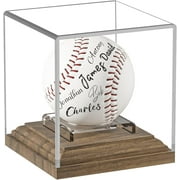 SUNFICON Baseball Case Display for Balls Walnut Wood Base Acrylic Baseball Display Case Baseball Holder Stand Cube Memorabilia Showcase Autograph Ball Protector for Official Size Ball Display