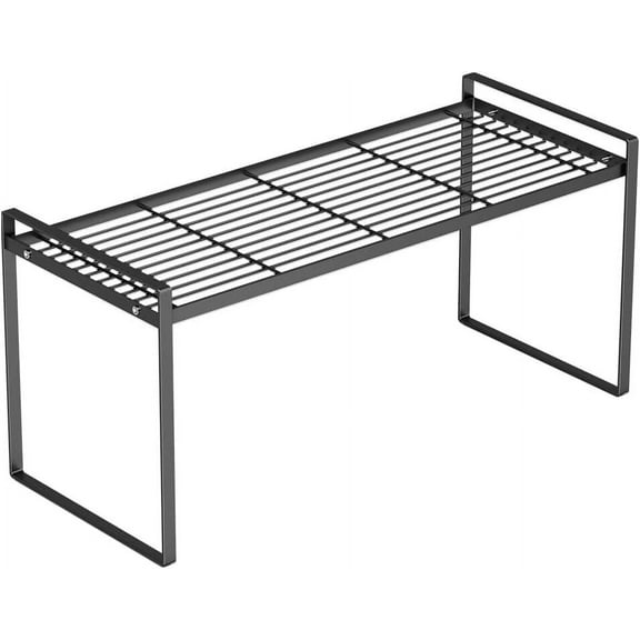 SUNFICON Cabinet Shelf Organizer Storage Rack Space Saving for Kitchen Counter Pantry Bathroom Cupboard Under Sink Office Table Desk Steel Stackable Rust Resistant Heavy Duty Nonslip 20” Black