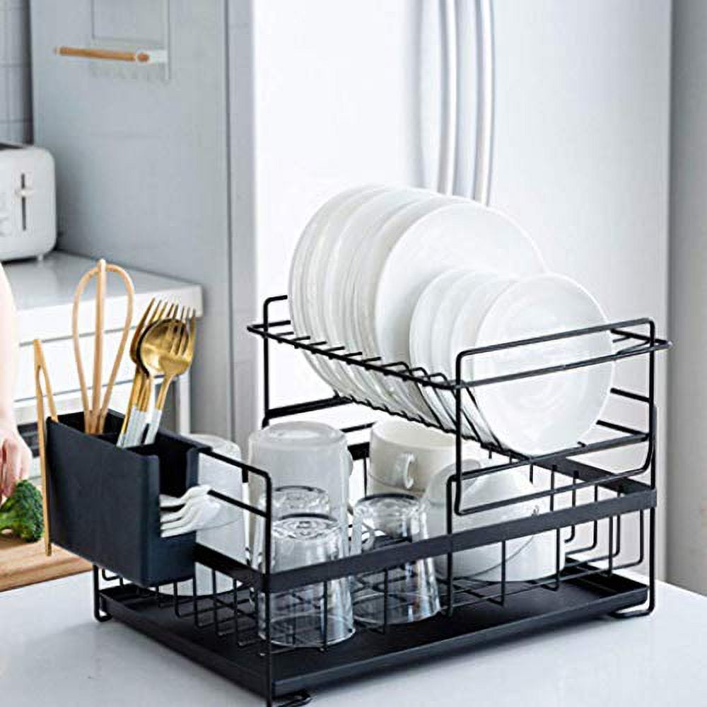 SUNFICON Drying Dish Rack Dish Drainer Kitchen Detachable Dual