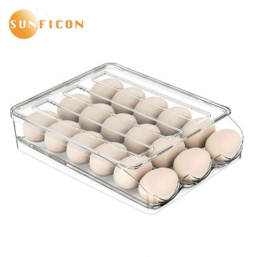 SUNFICON Egg Holder Storage Box with Lid Automatic Rolling Egg Container for Refrigerator Kitchen Egg Tray Organizer Bin for Household (1 layer)