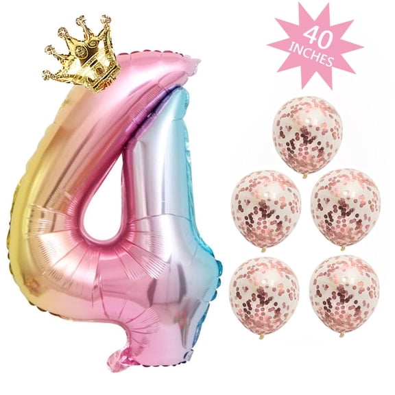 SUNFICON Giant Rainbow Number Balloons, Foil Gold, 5 Count