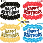 SUNFICON Happy Birthday Banner (3D Black ) Mylar Foil Letters 50 Extra Balloons | Inflatable Party Decor and Event Decorations for Kids and Adults | Reusable, Ecofriendly Fun
