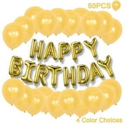 SUNFICON Happy Birthday Banner (3D Gold) Mylar Foil Letters 50 Extra Balloons | Inflatable Party Decor and Event Decorations for Kids and Adults | Reusable, Ecofriendly Fun