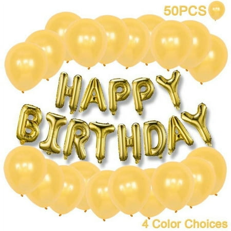 SUNFICON Happy Birthday Banner (3D Gold) Mylar Foil Letters 50 Extra Balloons | Inflatable Party Decor and Event Decorations for Kids and Adults | Reusable, Ecofriendly Fun