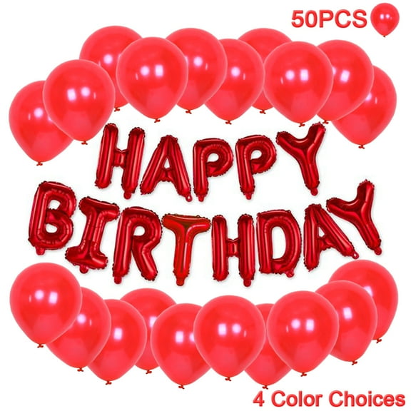 SUNFICON Happy Birthday Banner (3D Red) Mylar Foil Letters 50 Extra Balloons | Inflatable Party Decor and Event Decorations for Kids and Adults | Reusable, Ecofriendly Fun