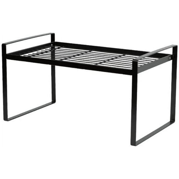 SUNFICON Kitchen Countertop Spice Rack Stackable Cabinet Shelf Cupboard Storage Organizer Compact Metal Wire Desktop Stand for Home Pantry Bathroom Laundry Room Office Garage Black