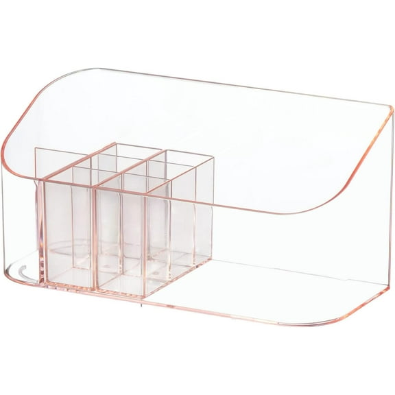 SUNFICON Makeup Tray Organizer Bathroom Cabinet Cosmetic Storage Tray Holder Countertop Vanity Makeup Display Tray Case with 9 Compartments 2 Removable Dividers for Beauty Essentials Crystal Pink