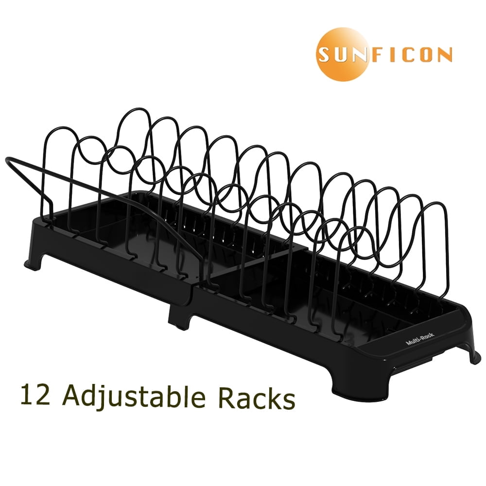 SUNFICON Pan and Pot Organizer Rack, Expandable Pans and Pots Organizer for 12