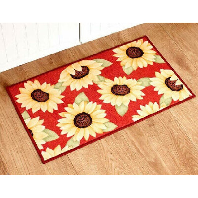 SUNFLOWER Kitchen Rug Mat Red Yellow Flower Country 18x30 NonSkid
