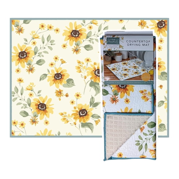 SUNFLOWERS FOREVER Countertop Dish Drying Mat, Decorative Dish Drying Pad by Kay Dee Designs