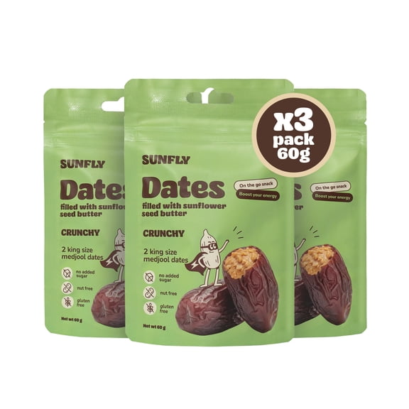 SUNFLY Medjool Dates, Sunflower Seed Butter Filled, Vegan Sweets, Crunchy