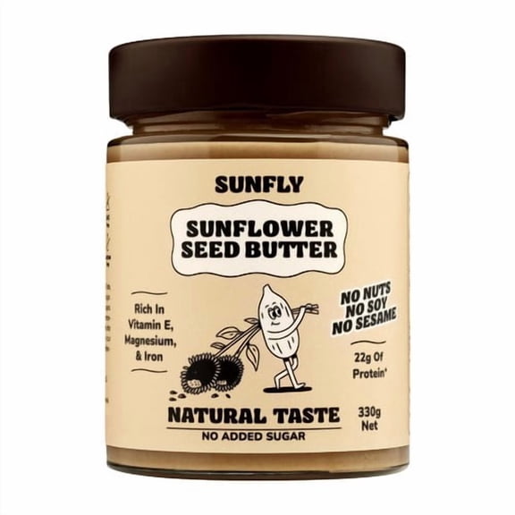 SUNFLY Sunflower Seed Butter, Natural Taste, No added sugar Spread 330g, British Import (Pack of 2)
