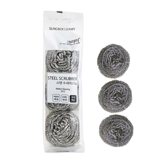SUNGBO CLEAMY Korean Stainless Steel Scrubber for dishes, pots and pans, Easy Scouring, 3 piece set