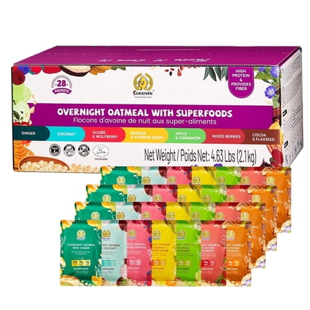 SUNGIVEN Overnight Oats Meals, High Protein, Low Sugar, High Fiber, 7 Flavors, 28 Count, 74.1 oz