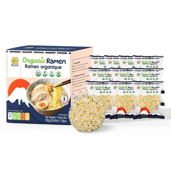 SUNGIVEN Organic Ramen Noodles, Healthy Low Sodium Noodles, Ready in 3 Minutes, Non-Fried Instant Noodles, No Additives or Preservatives, 2.46 OZ (Pack of 10) 24.69 Oz