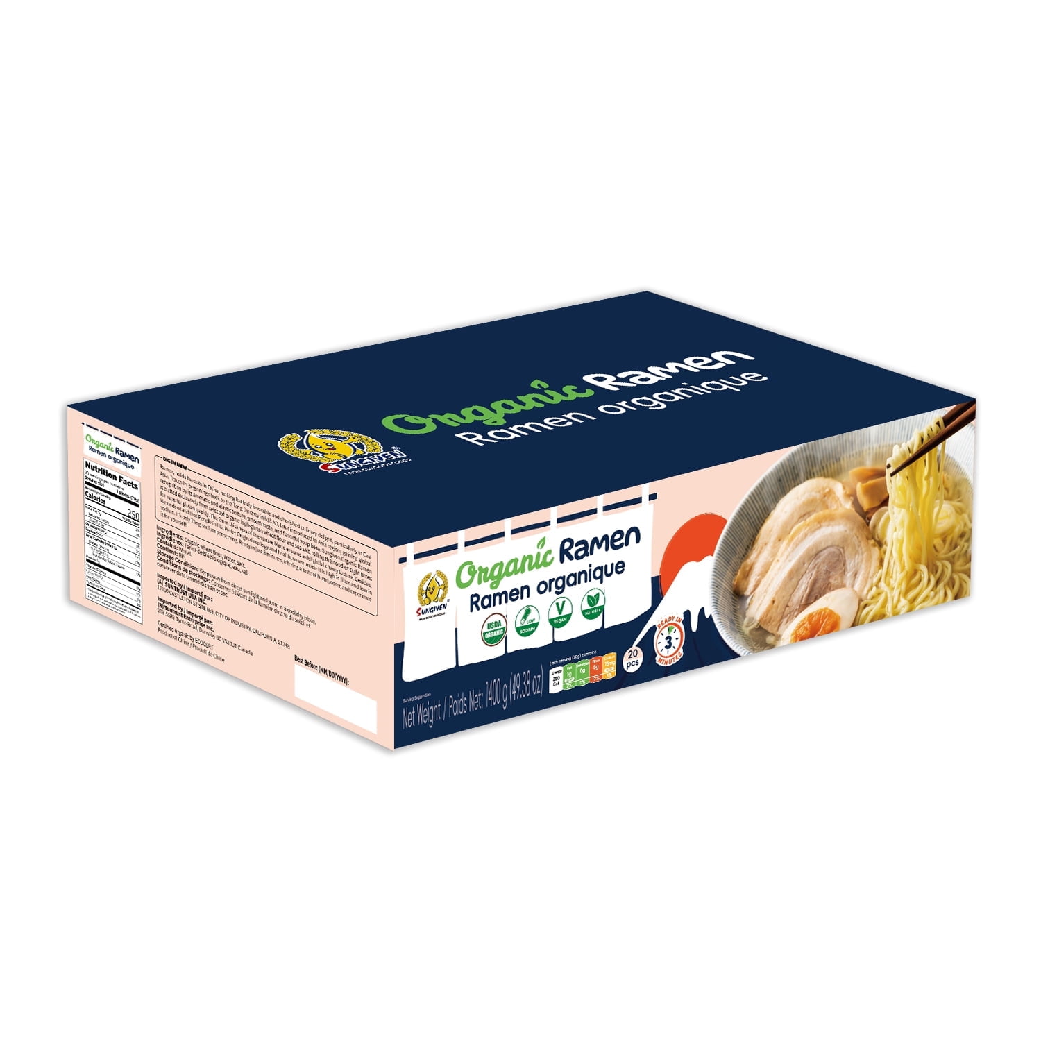 SUNGIVEN Organic Ramen Noodles, Healthy Low Sodium Noodles, Ready in 3 Minutes, Non-Fried Instant Noodles, No Additives or Preservatives, 2.46 OZ (Pack of 20) 49.38 Oz