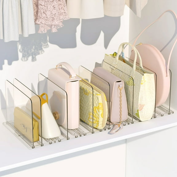 Sunhearth Purse Organizer for Closet, Adjustable Handbag Storage Organizer, Clear Plastic Bag Organizer, Shelf Dividers for Closet Organization, Purse Display Stand in Bedroom, Office