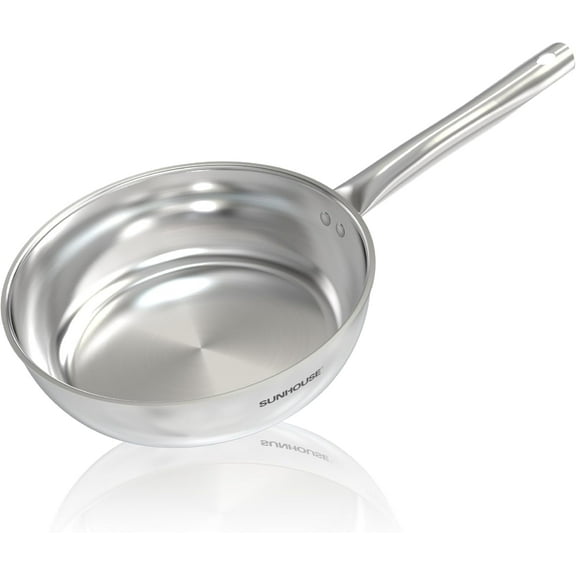 SUNHOUSE 8 Inch Stainless Steel Frying Pan, 18/10 Stainless Steel Pan, Stay Cool Handle