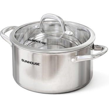 Sunhouse Professional 12-Quart Whole-Clad Multi-Ply Stainless Steel Stock Pot with Lid - Premium 18/10 - Induction Ready, Oven Safe Dishwasher Safe Cooking Pot