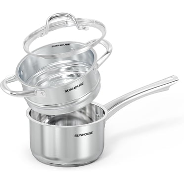 SUNHOUSE 2 QT Stainless Steel Pots - Steamer for Cooking, Saucepan with Lid - Small Sauce Pan with Vegetable Food Steamer Basket - Induction Cooking Pot with Stay Cool Handle