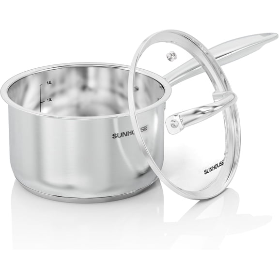 Sunhouse Stainless Steel Sauce Pan with Lid 2 Quart, Induction, Oven Broiler Safe 600F, Multipurpose, Compatible w/ All Cooktops