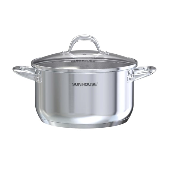 SUNHOUSE Stainless Steel Stock Pot - 7 Quart Heavy-Duty Induction Cooking Pot with Visible Lid for Pasta, Soup, Spaghetti - Nonstick Thick-Bottom Deep Stockpot for Canning, Boiling, and Simmering