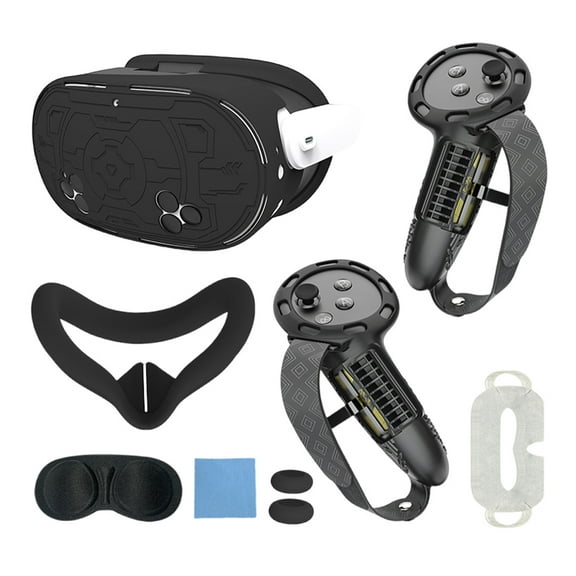 SUNHUFA 7Pcs VR Accessories Set for Meta Quest 3S VR Face Cover Controller Grips (Black)