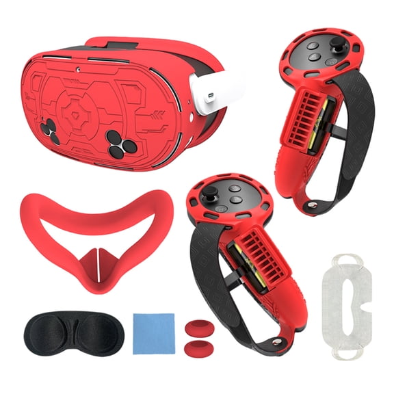 SUNHUFA 7Pcs VR Accessories Set for Meta Quest 3S VR Face Cover Controller Grips(Red)