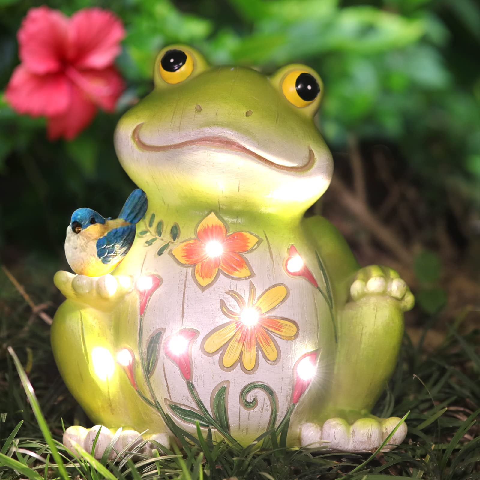 SUNHUFA Outdoor Solar Frog Sculptures Garden Decor Resin Statues