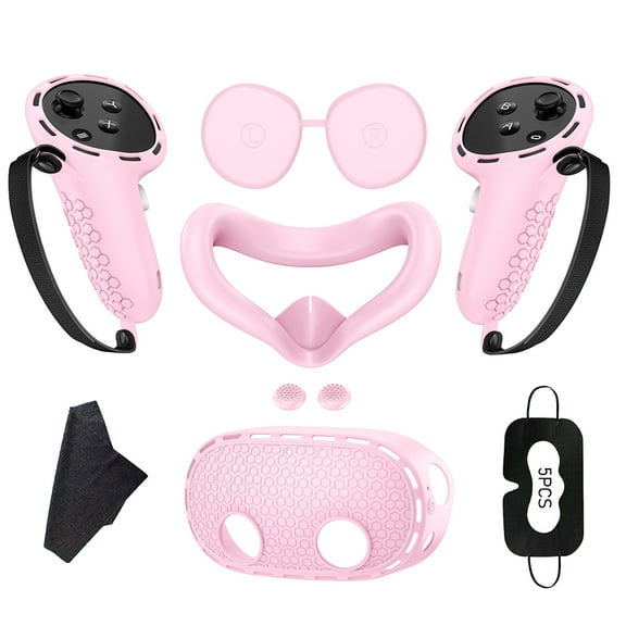 SUNHUFA Silicone Cover Set Controller Grips VR Shell Cover for Meta Quest 3S (Pink)