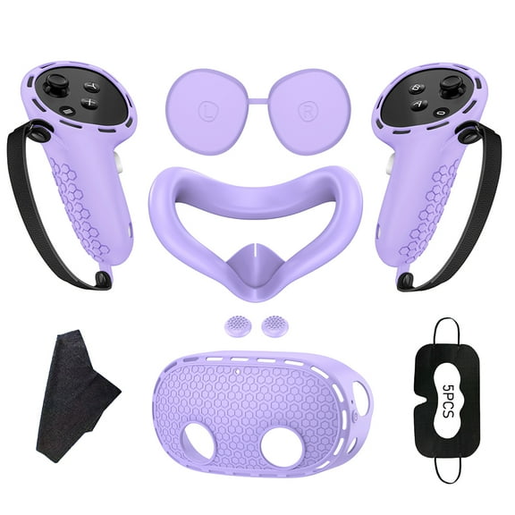 SUNHUFA Silicone Cover Set Controller Grips VR Shell Cover for Meta Quest 3S (Purple)