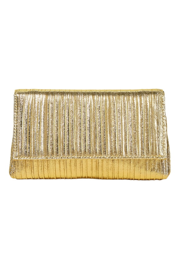Women Evening Bag Flap Metallic PU Clutch Purse Shiny Envelope Handbag (Gold)