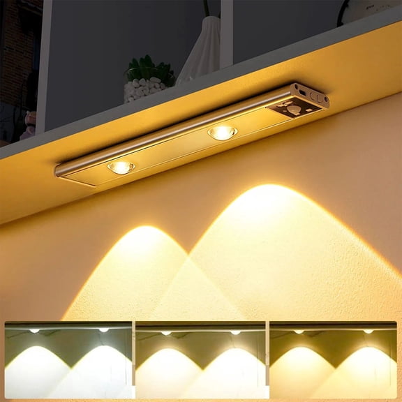 SUNICOL 11.8" Rechargeable Under Cabinet Lighting, Motion Sensor with Mountain Projection Effect, Magnetic Wireless LED Closet Lights, 3 Color & Dimmable Light Bar for Kitchen, Counter, Pantry