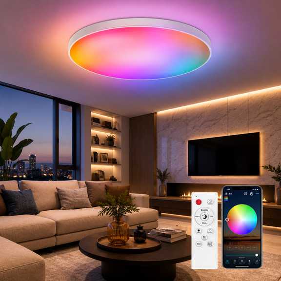 SUNICOL 48W Smart RGB Flush Mount Ceiling Light, 3500 Lumens, Dimmable 2700K-6500K LED Ceiling Fixture with WiFi, Bluetooth, App, Voice and Remote Control for Bedroom Living Room, White