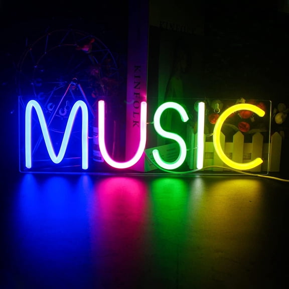 SUNICOL MUSIC Neon Sign for Wall Decor, Acrylic LED Neon Lights USB Powered Light Up Sign with On/Off Switch, Hanging Chain for Bar, Bedroom, Game Room, Party, Birthday, Gifts (15.7"x4.7")