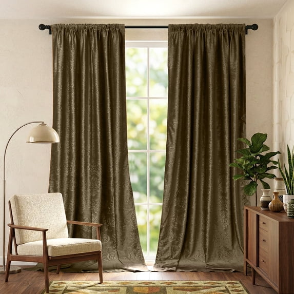 SUNICOL Morocco Crushed Velvet Curtains 84 Inches Long 2 Panels Set - Luxury Embossed Thermal Insulated Room Darkening Drapes, Back Tab & Rod Pocket Window Treatments for Living Room Bedroom, Brown
