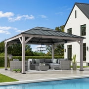 SUNJOY 13 ft. x 15 ft. Cedar Framed Gazebo with Black Steel and Polycarbonate Hip Roof Hardtop