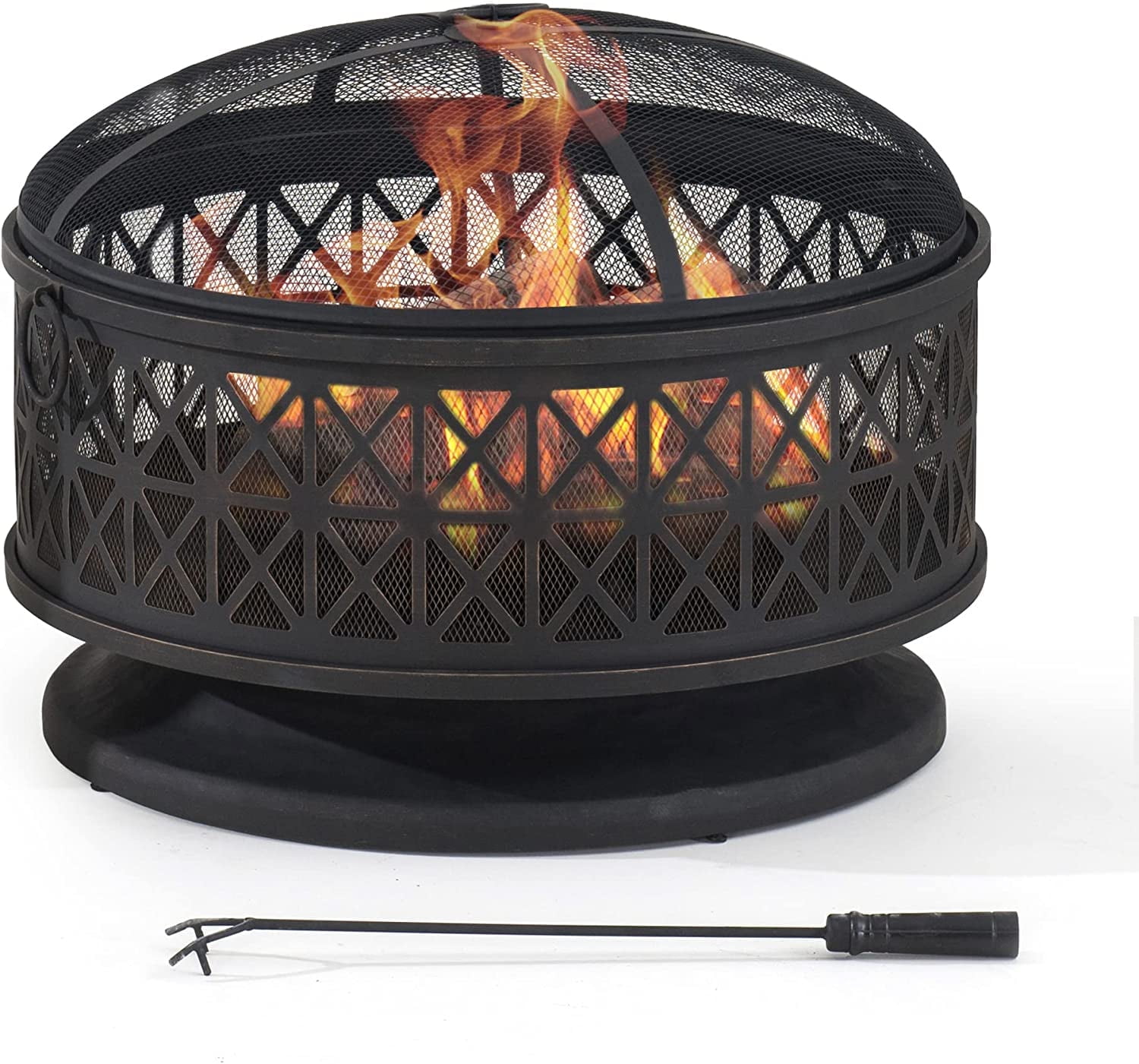 30 Inch Black Steel Outdoor Fire Pit with Spark Screen and Poker