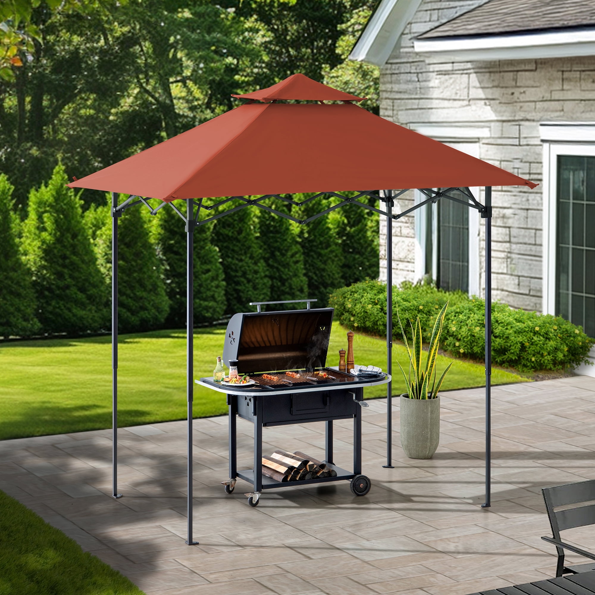 SUNJOY 5' x 8' Pop up Grill Gazebo with Magnetic LED Light and Carrying ...