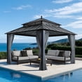 thumbnail image 1 of Sunjoy 12x12 Gazebo, Steel Hardtop Gazebo with Curtain and Netting , Gray Aluminum Posts,Kingston Series, 1 of 17