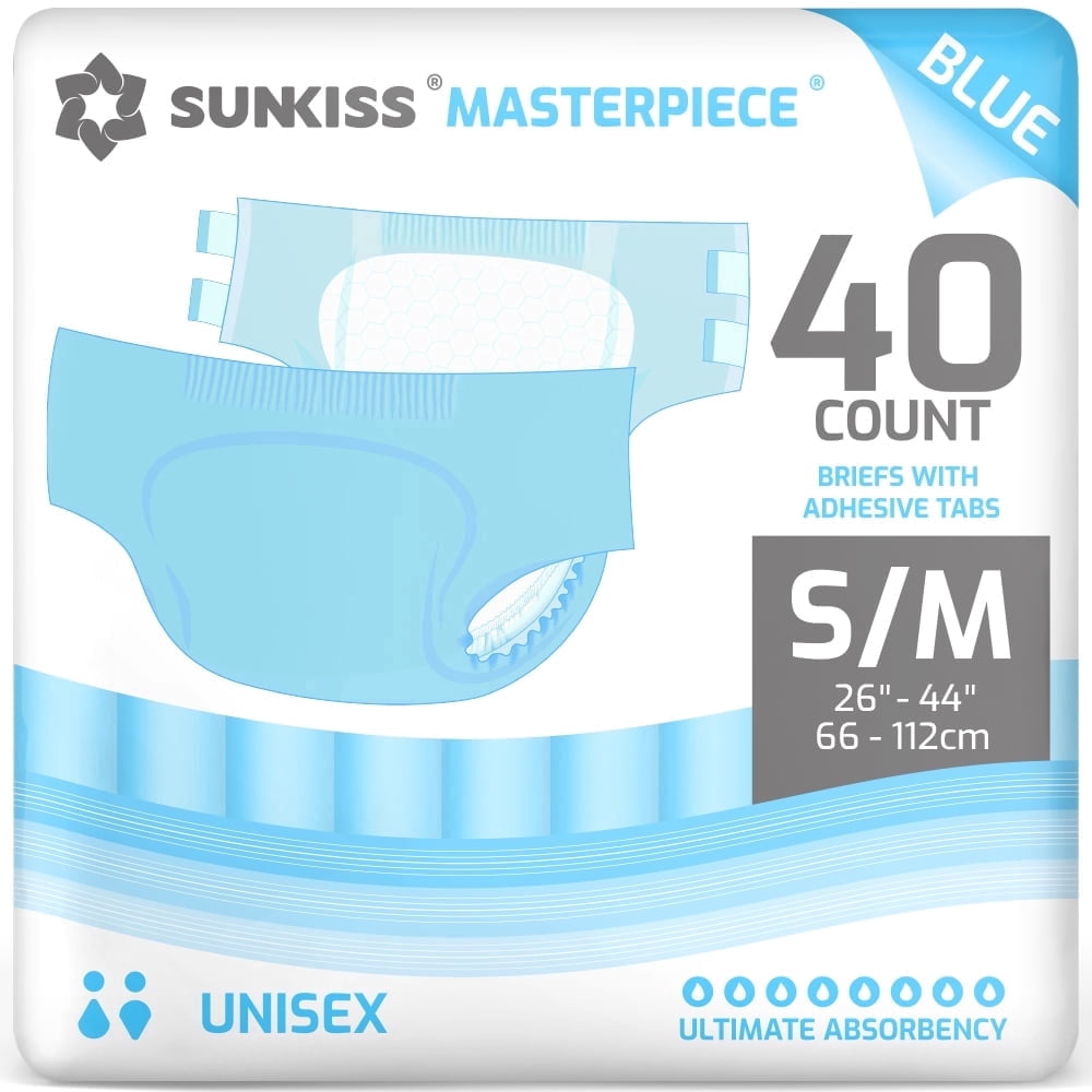 SUNKISS Masterpiece Adult Diapers with Tabs, Unisex Disposable