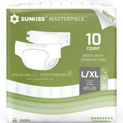 SUNKISS Masterpiece Adult Diapers with Tabs, Unisex Disposable Incontinence Briefs for Women and Men, Odor Control, White,Large/XLarge, 10 Count