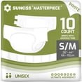 thumbnail image 1 of SUNKISS Masterpiece Adult Diapers with Tabs, Unisex Disposable Incontinence Briefs for Women and Men, Odor Control, White, Small/Medium, 10 Count, 1 of 8