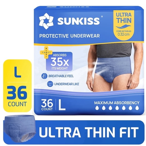 SUNKISS Ultra Thin & Soft Incontinence Underwear for Men, Disposable Adult Pull Ups, Super Soft & Maximum Absorbency, Large, 36 Count